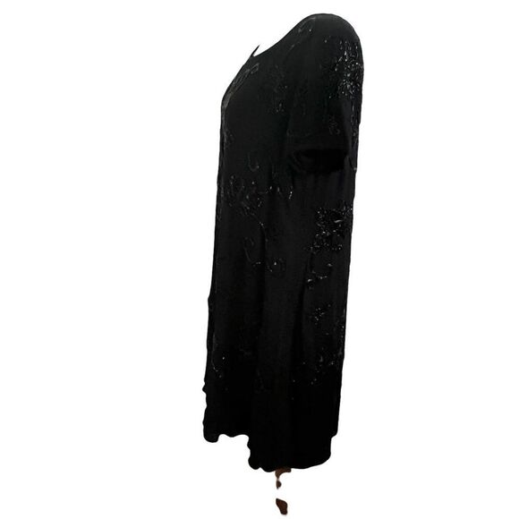 Vintage Liz Claiborne Black Beaded Short Sleeve Cocktail Evening Dress Size 8 - Picture 6 of 8